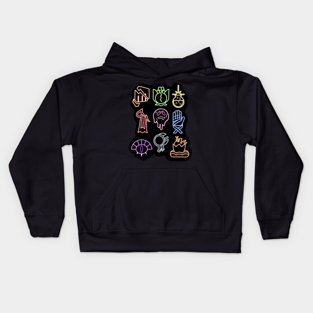 Neon Coven Symbols Kids Hoodie by CoreyUnlimited